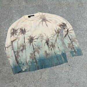 360 CASHMERE Dip Dye Palm Tree Sweater, Size L